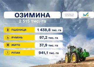 Українські аграрії засіяли понад 2,5 млн га озимих культур у всіх регіонах